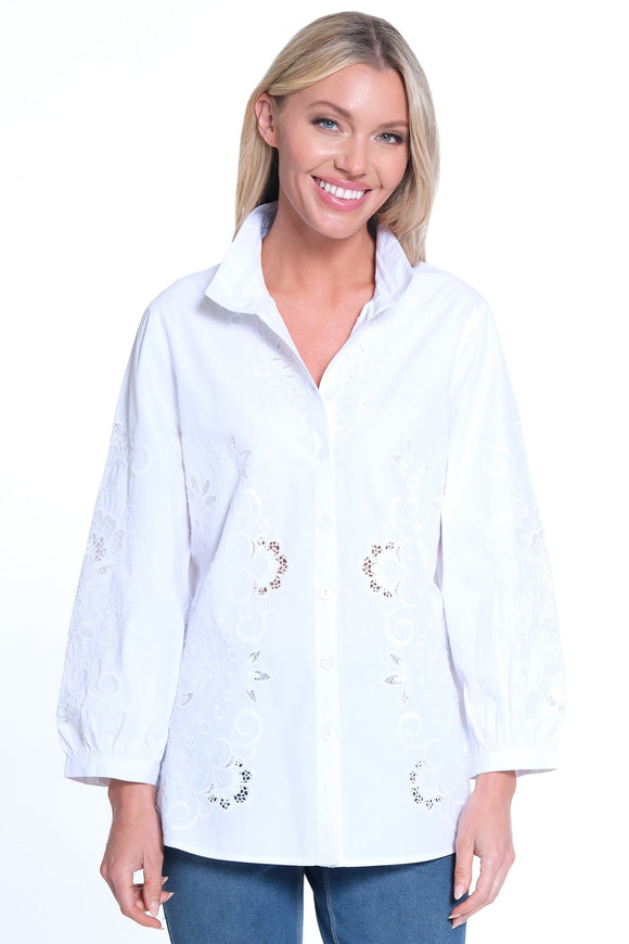 EMB. EYELET BUTTON FRONT BLOUSE