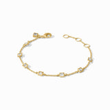 Gold bracelet with square links on a white background