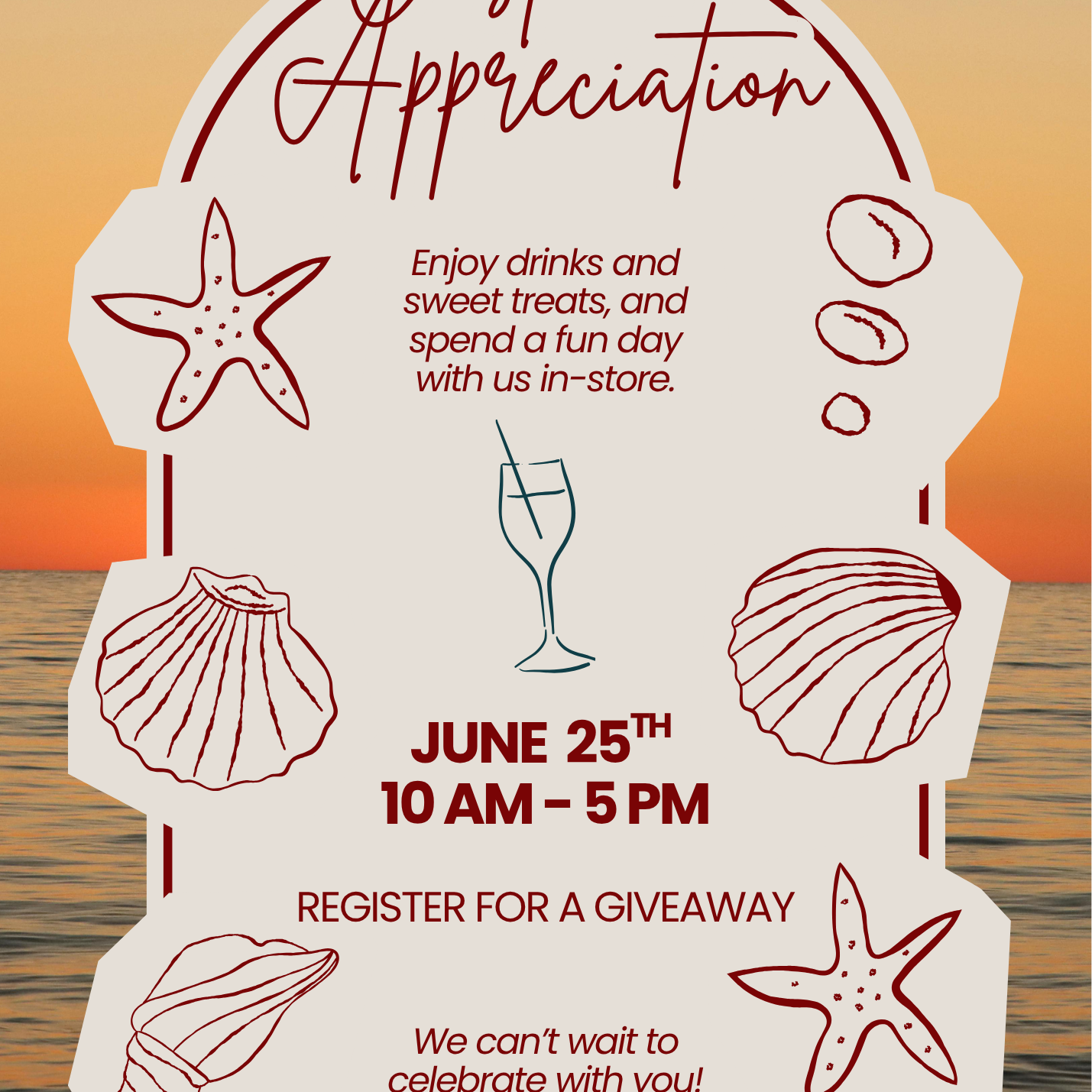 Promotional flyer for customer appreciation event with beach theme