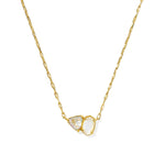 Gold necklace with a triangular pendant on a white background