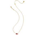 Gold necklace with a heart-shaped pendant on a white background