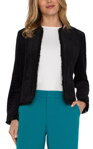 COLLARLESS JACKET W/ FRAYED EDGE