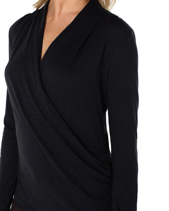 LONG SLEEVE WRAP FRONT KNIT TOP