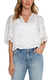 EMBROIDERED TIE FRONT WOVEN TOP