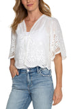 EMBROIDERED TIE FRONT WOVEN TOP