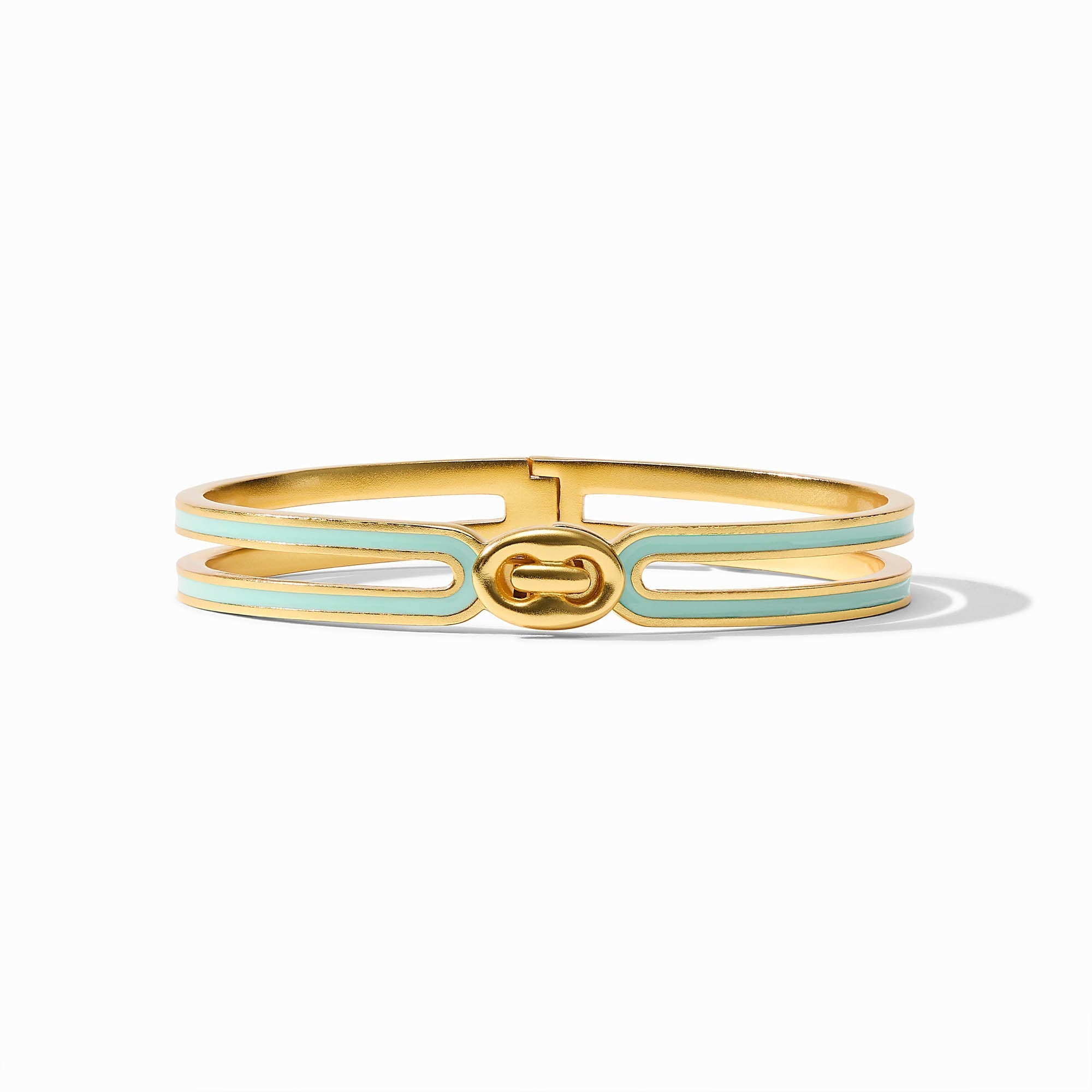 Gold and light blue bracelet on a white background