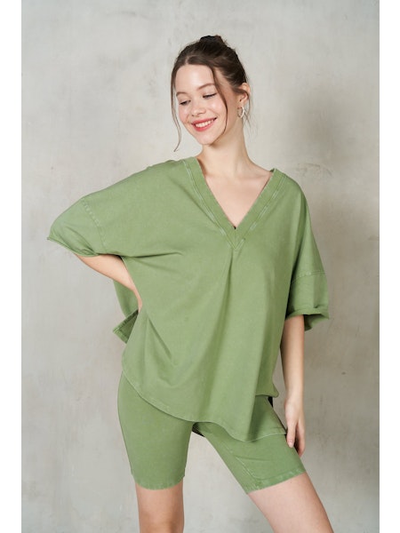 V-Neck Drop Shoulder Boxy T-Shirt