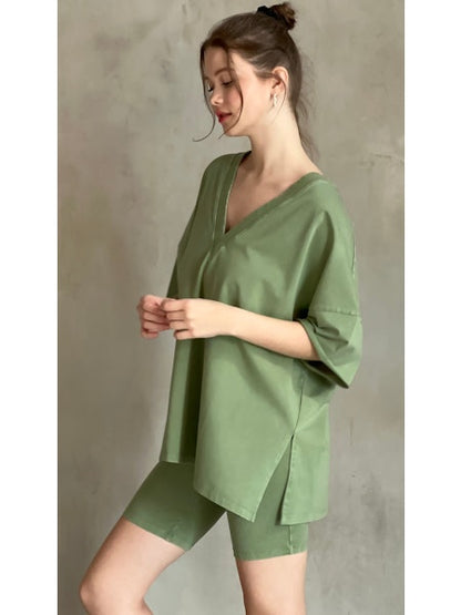 V-Neck Drop Shoulder Boxy T-Shirt