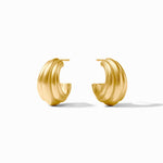 Gold hoop earrings on a white background