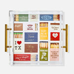 Collection of matches with Texas-themed designs in a decorative case.