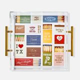Collection of matches with Texas-themed designs in a decorative case.