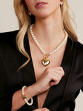 HEART CHARM PEARL STRETCH BRACELET