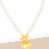 HEART CHARM PEARL NECKLACE