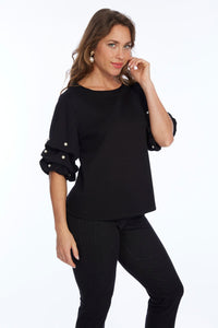 ZILA ROUND NECK TOP W/ PEARLS