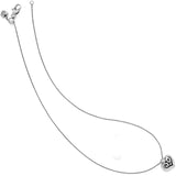 Silver necklace with a heart-shaped pendant on a white background