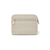 Quilted beige pouch with zipper on a white background