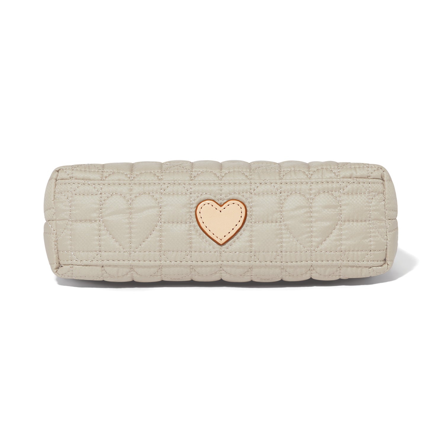 Quilted rectangular pouch with a heart-shaped patch on a white background