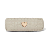 Quilted rectangular pouch with a heart-shaped patch on a white background
