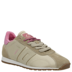 Beige sneaker with pink accents on a white background