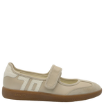 Beige shoe with a strap on a white background