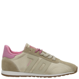 Beige sneaker with pink accents on a white background