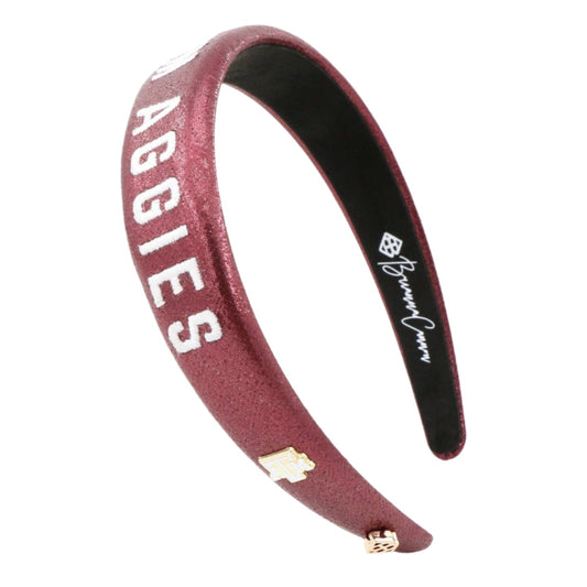 Brianna Cannon Texas A&M thin headband in maroon with Texas A&M logo detailing