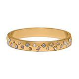 Gold bracelet with embedded gemstones on a white background