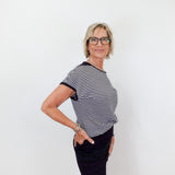 Cap Sleeve Striped Knit Sweater