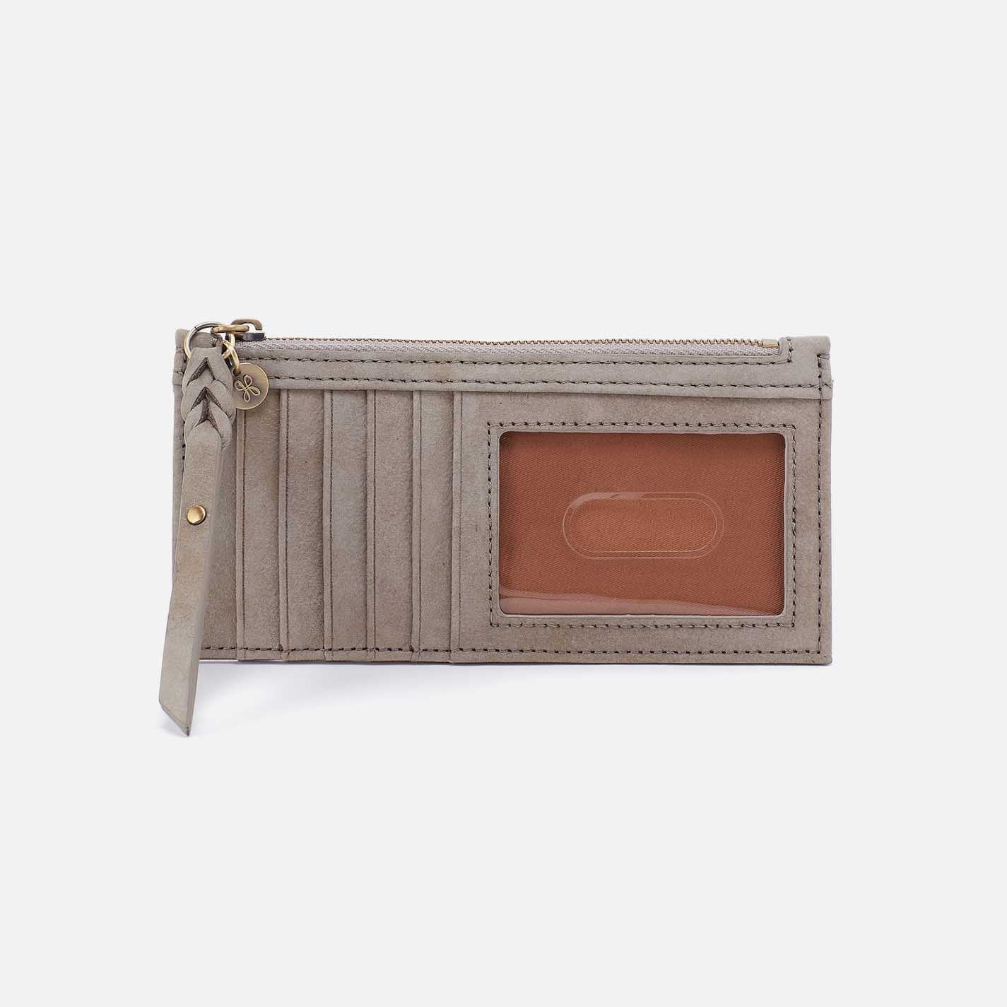 Beige cardholder with zipper on a white background