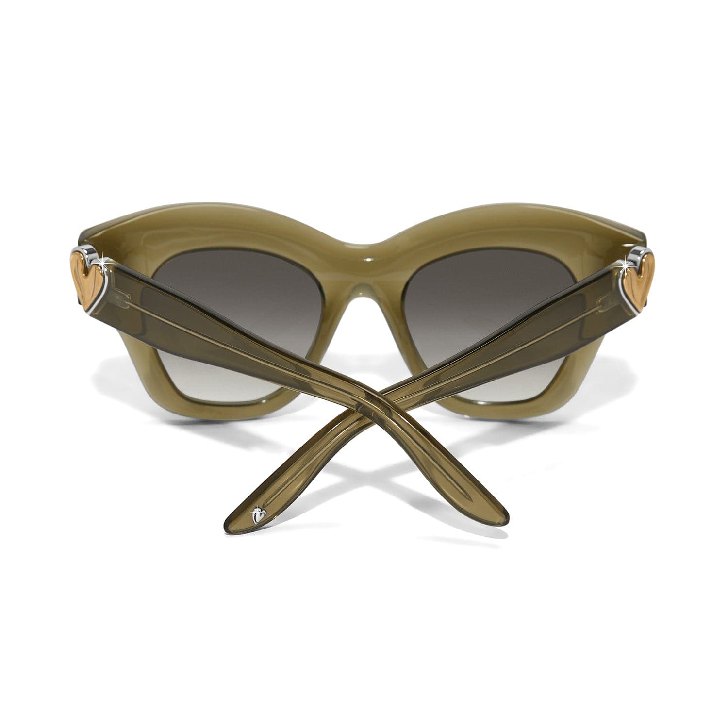 Green sunglasses with a unique design on a white background
