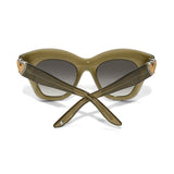 Green sunglasses with a unique design on a white background