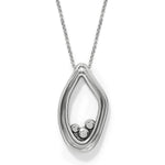 Silver teardrop-shaped pendant on a chain against a white background
