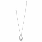 Silver teardrop pendant necklace on a white background