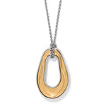 Two-tone gold and silver pendant necklace on a white background