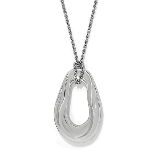 Silver necklace with a unique pendant on a white background