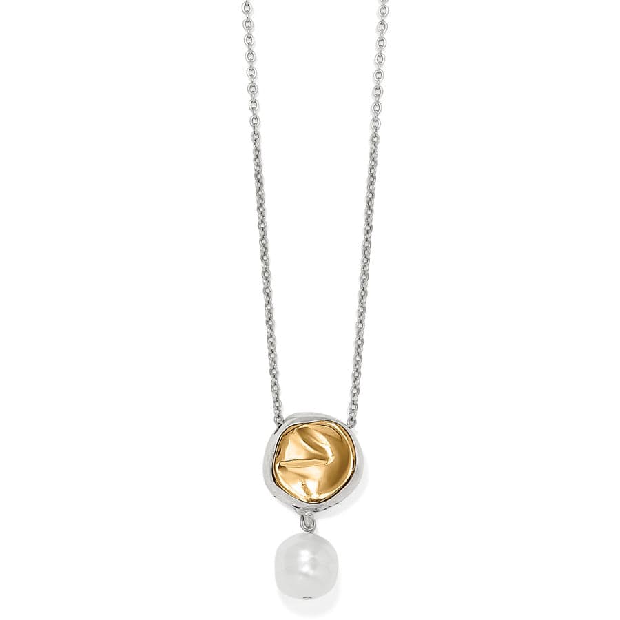 Necklace with a gold and silver pendant on a white background