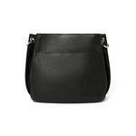 Black leather handbag on a white background