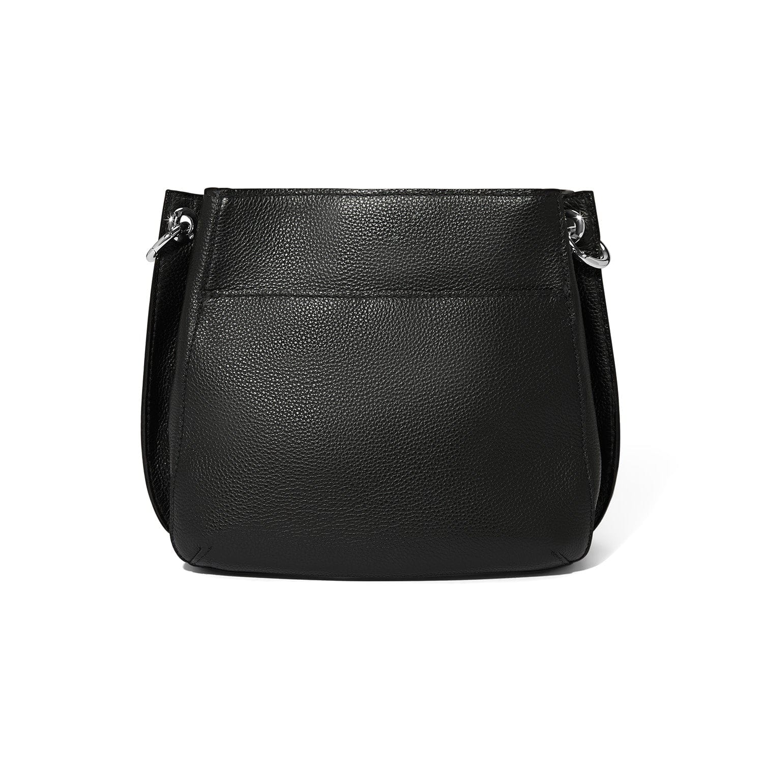 Black leather handbag on a white background