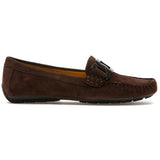 Brown suede loafer shoe on a white background