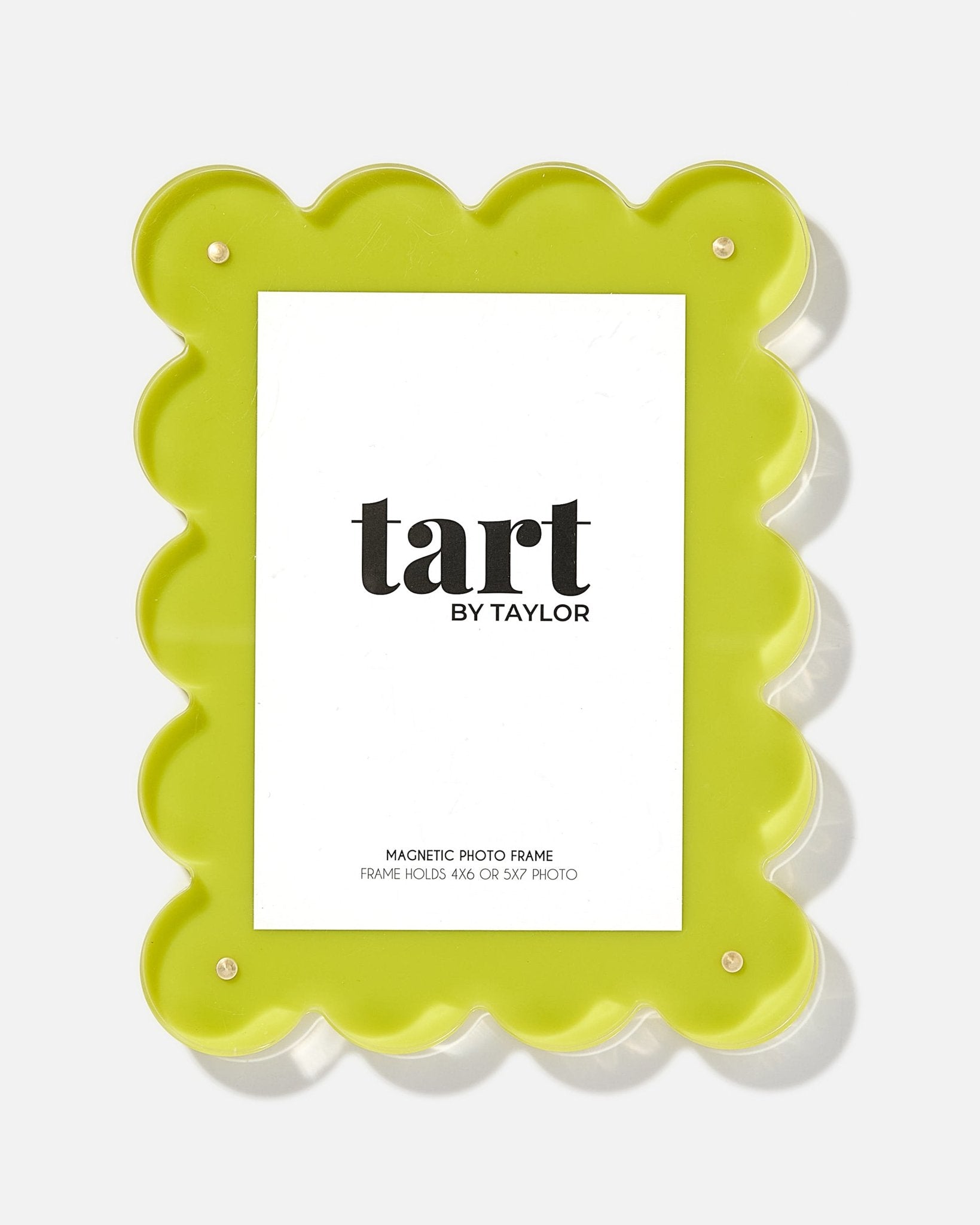 Green scalloped photo frame with 'tart by Taylor' branding on a white background