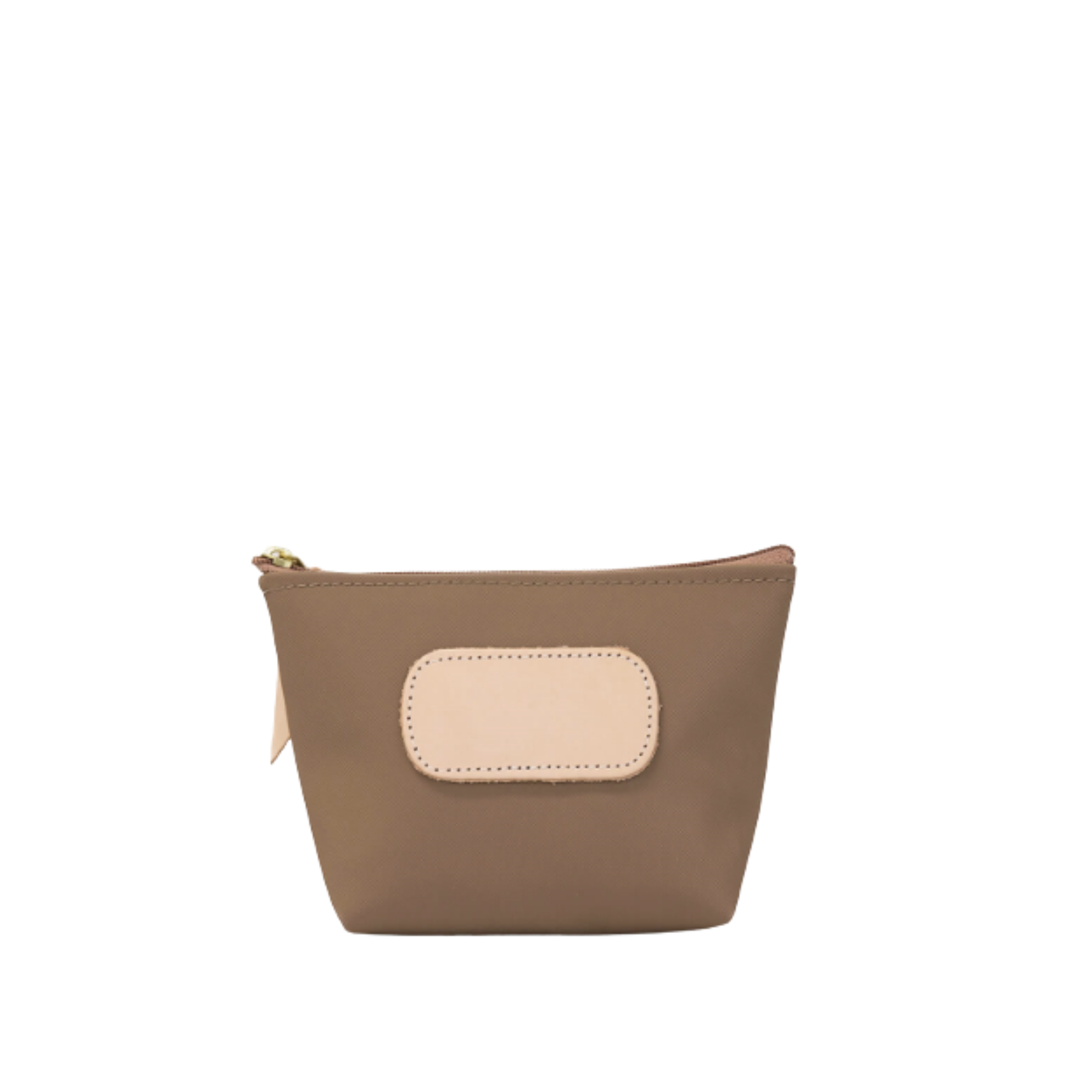 Brown pouch with beige patch on a white background