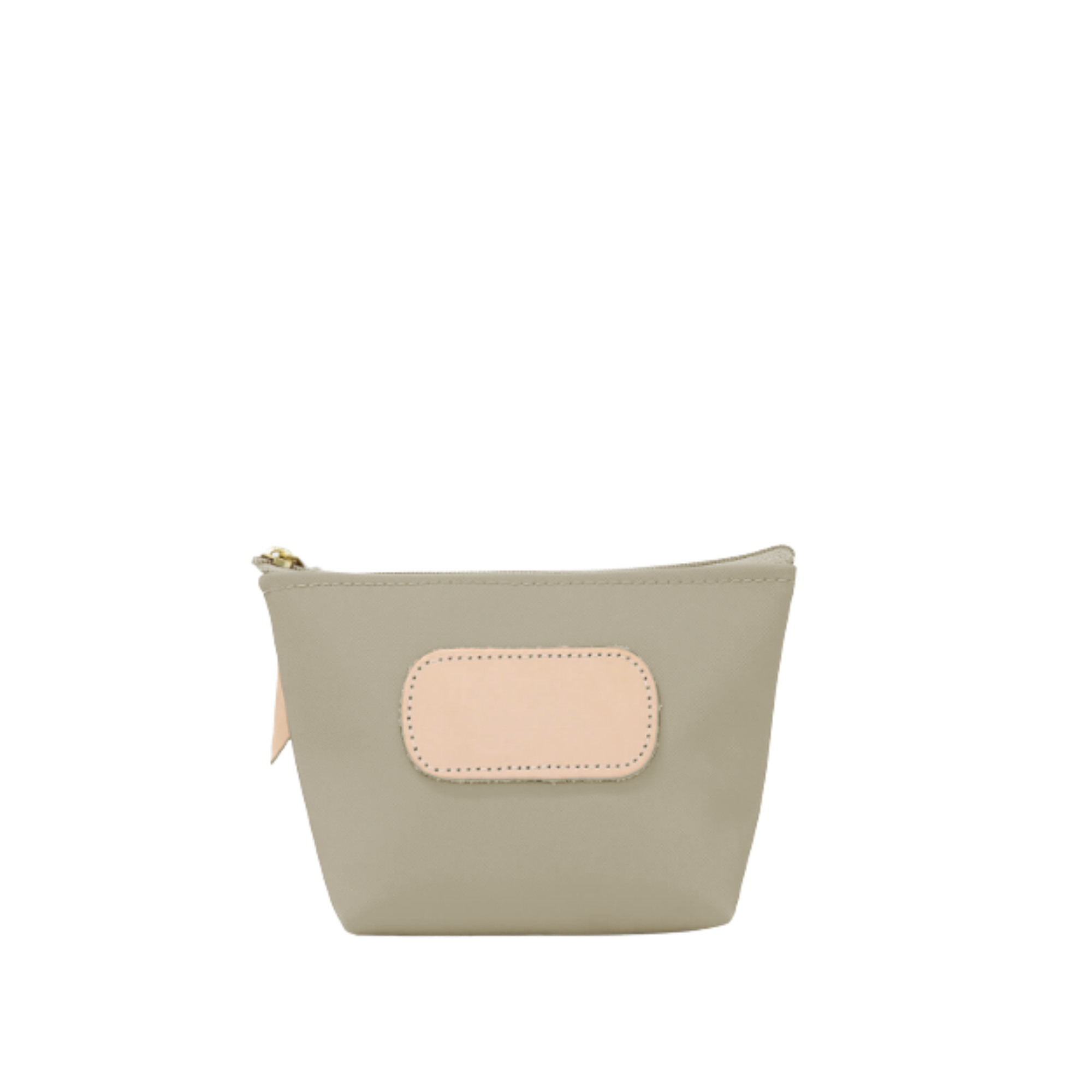 Small green pouch with a beige patch on a white background