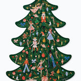Decorative Christmas tree with cartoon characters and ornaments on a white background