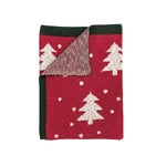 Red blanket with Christmas tree pattern on a white background