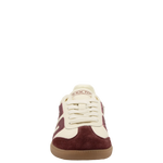 Maroon and white sneaker on a white background