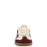 Maroon and white sneaker on a white background