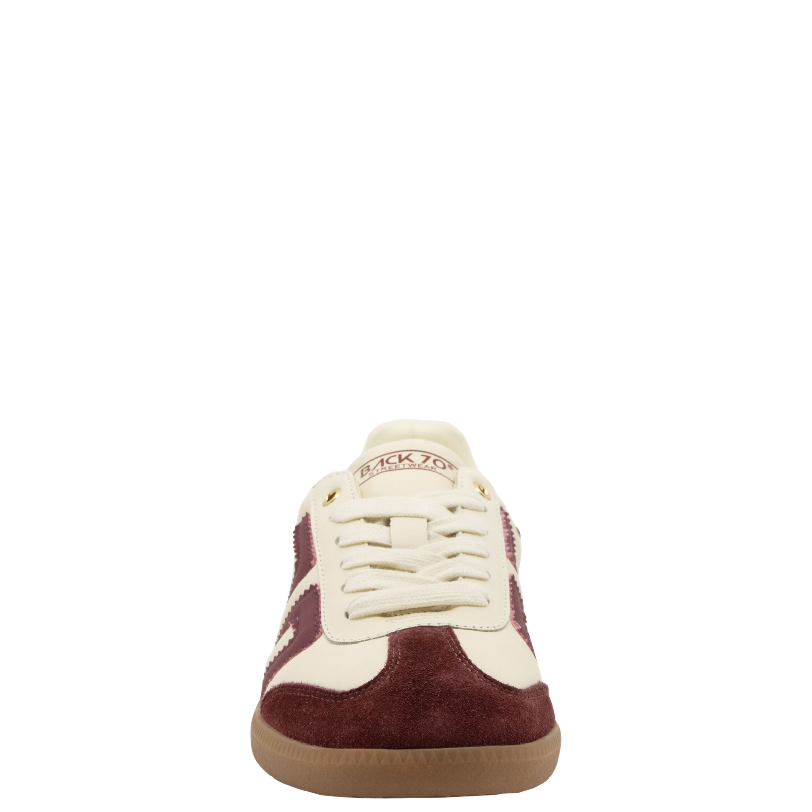 Maroon and white sneaker on a white background