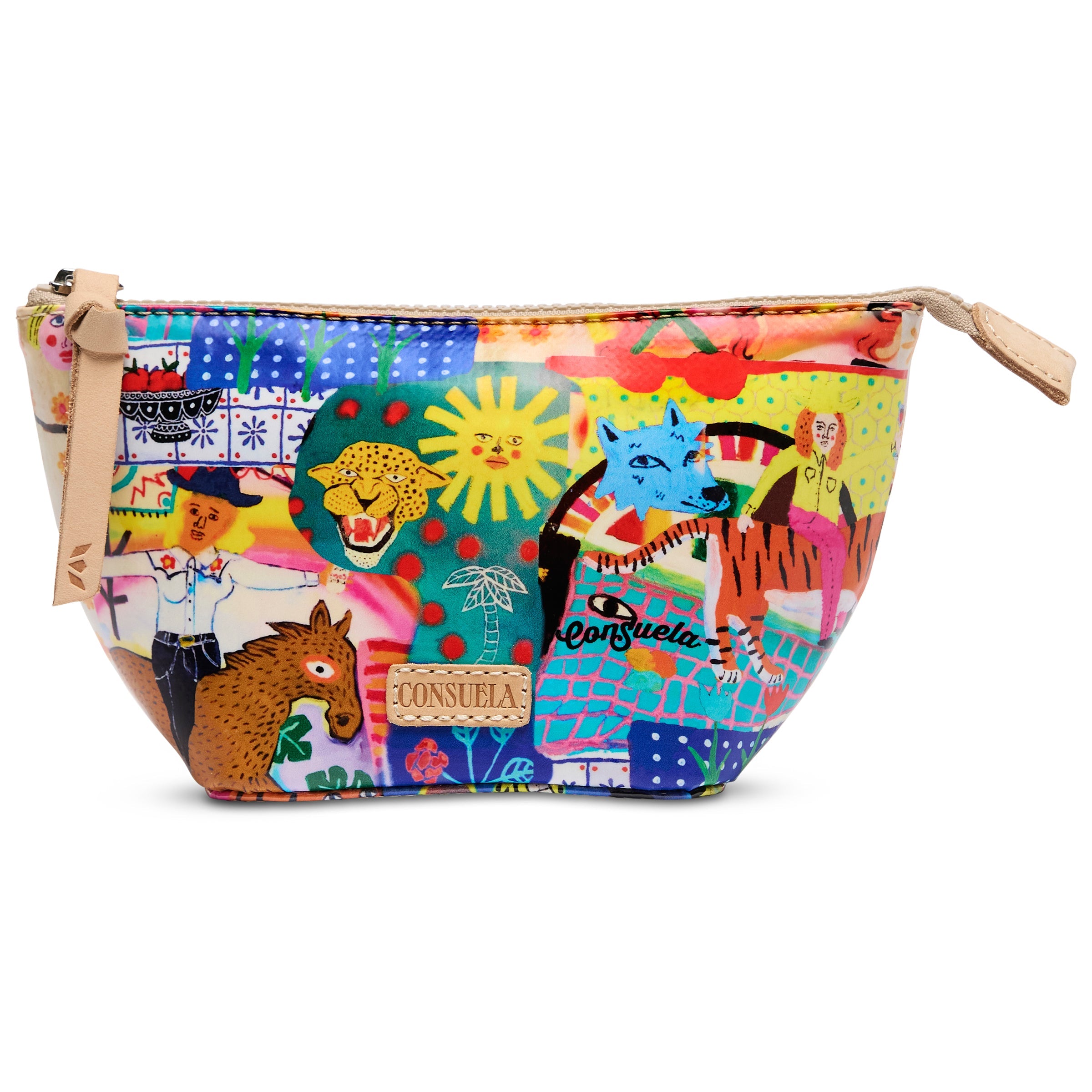 Colorful bag with animal designs on a white background