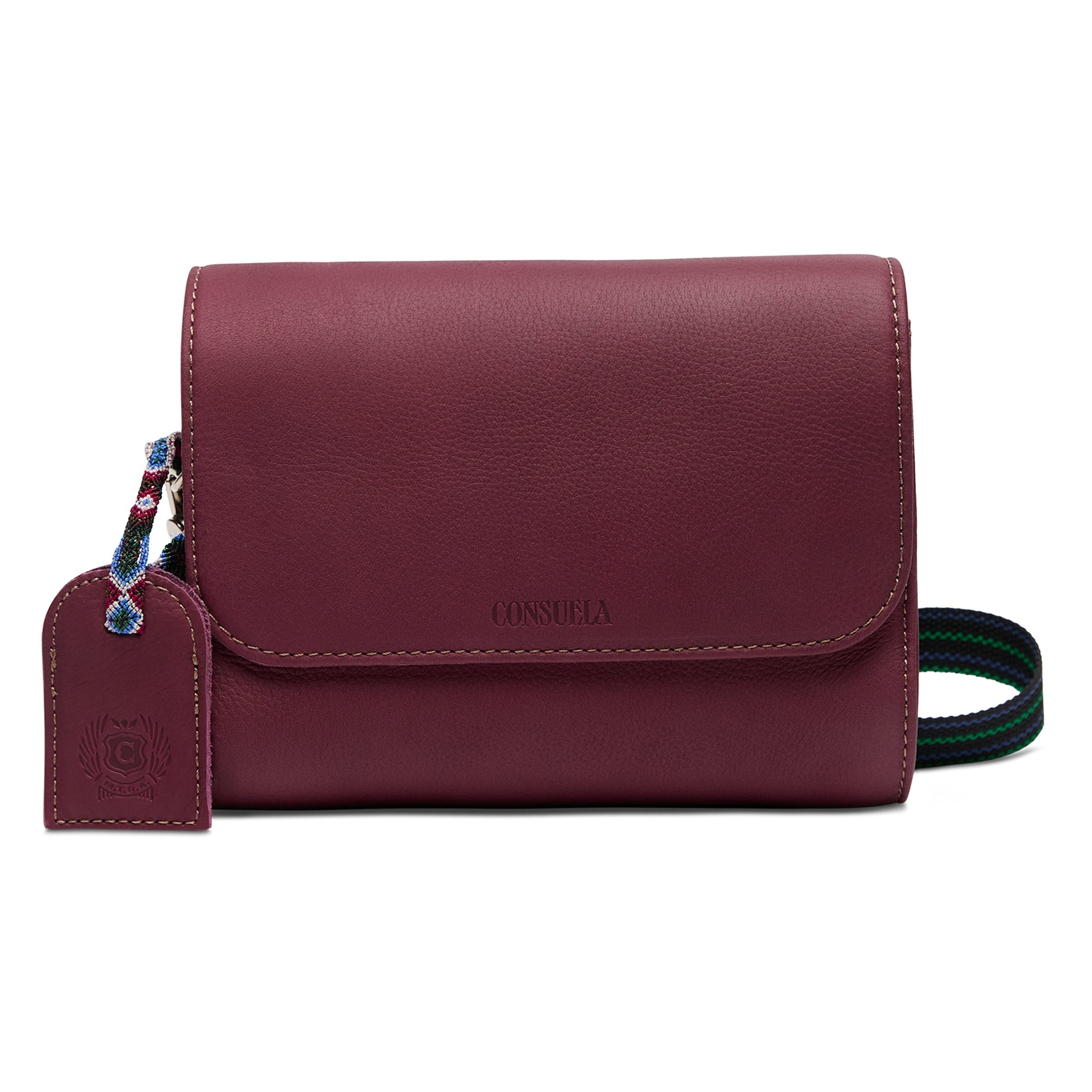 Consuela Plum On The Town Crossbody bag in rich plum color with adjustable strap and signature Consuela detailing
