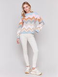 CHEVRON KNIT BELL SLEEVE SWEATER